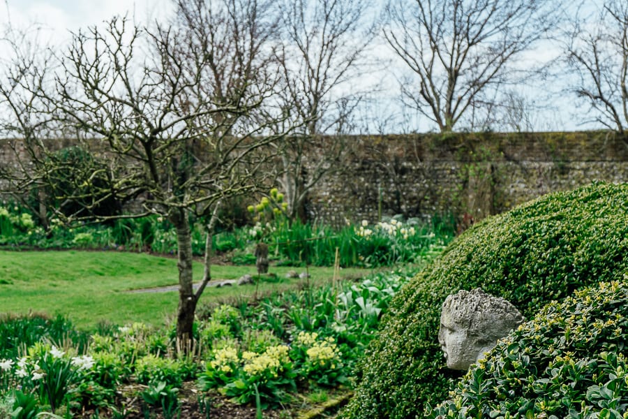 Charleston walled garden bust in hedge