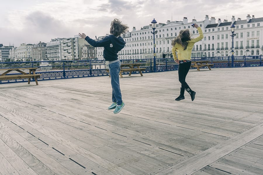 Twin duo leap at the pier