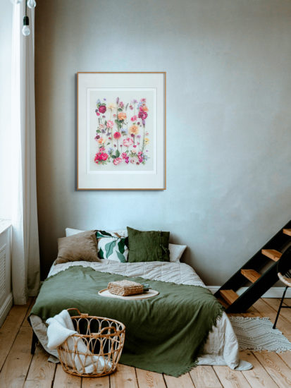 Botanical art print bedroom